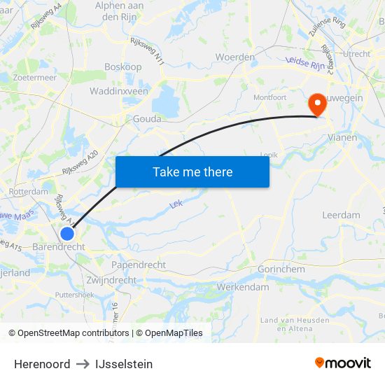 Herenoord to IJsselstein map