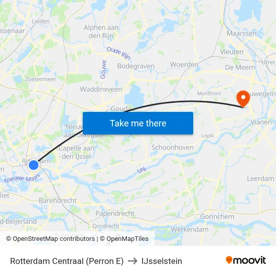 Rotterdam Centraal (Perron E) to IJsselstein map