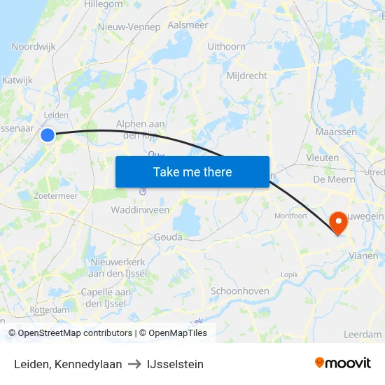Leiden, Kennedylaan to IJsselstein map
