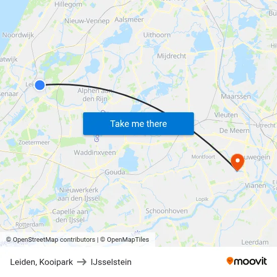 Leiden, Kooipark to IJsselstein map