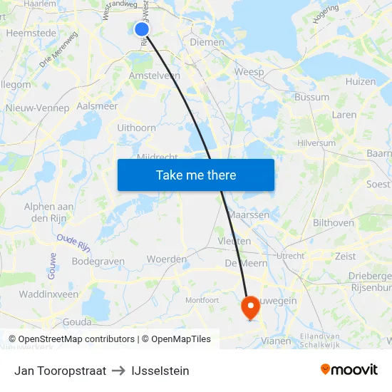 Jan Tooropstraat to IJsselstein map