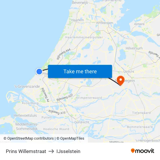 Prins Willemstraat to IJsselstein map