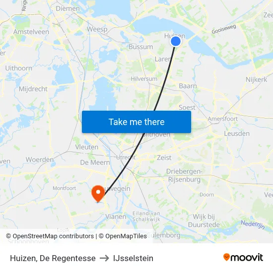 Huizen, De Regentesse to IJsselstein map
