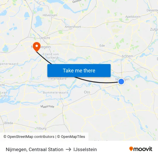 Nijmegen, Centraal Station to IJsselstein map
