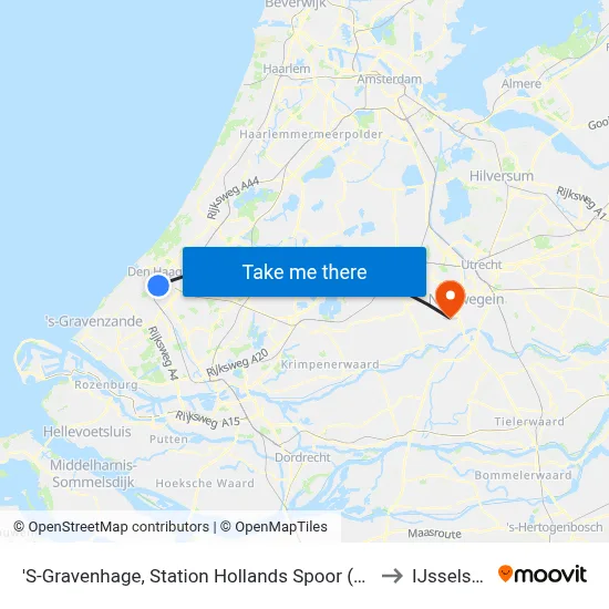 'S-Gravenhage, Station Hollands Spoor (Perron B) to IJsselstein map