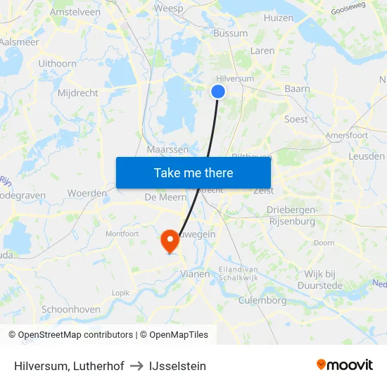 Hilversum, Lutherhof to IJsselstein map