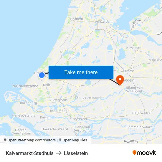 Kalvermarkt-Stadhuis to IJsselstein map