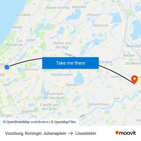 Voorburg, Koningin Julianaplein to IJsselstein map