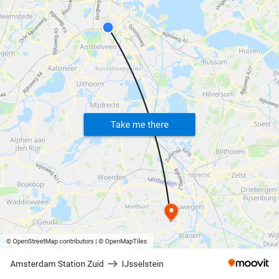 Amsterdam Station Zuid to IJsselstein map