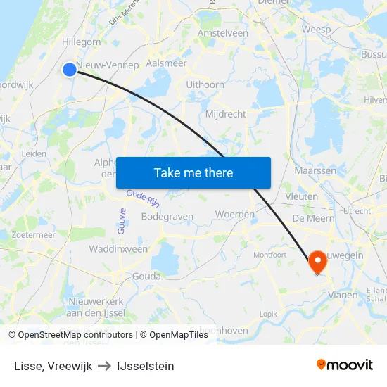 Lisse, Vreewijk to IJsselstein map