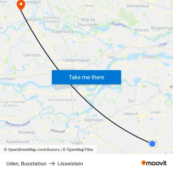 Uden, Busstation to IJsselstein map