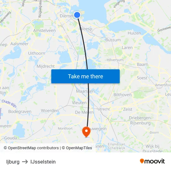 Ijburg to IJsselstein map