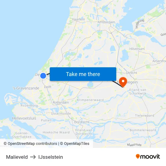 Malieveld to IJsselstein map