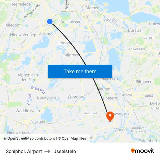 Schiphol, Airport to IJsselstein map