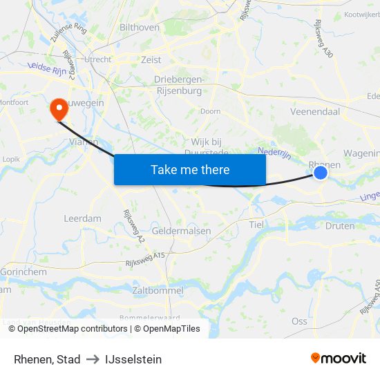 Rhenen, Stad to IJsselstein map