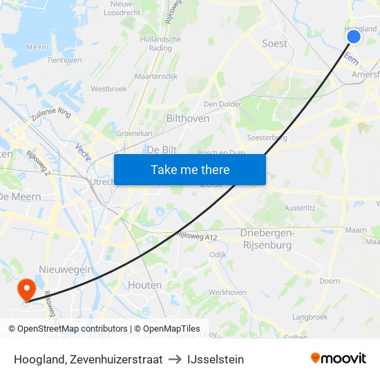 Hoogland, Zevenhuizerstraat to IJsselstein map