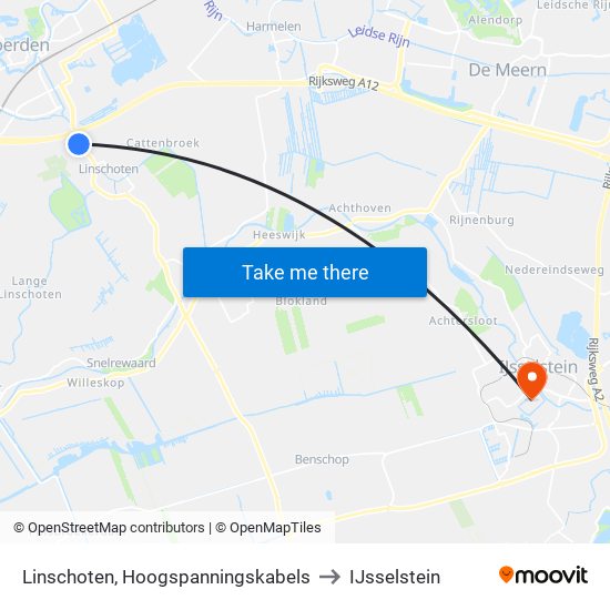 Linschoten, Hoogspanningskabels to IJsselstein map