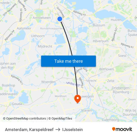 Amsterdam, Karspeldreef to IJsselstein map