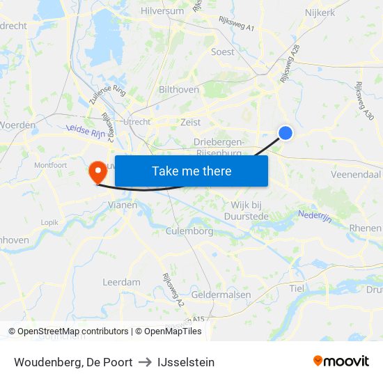 Woudenberg, De Poort to IJsselstein map