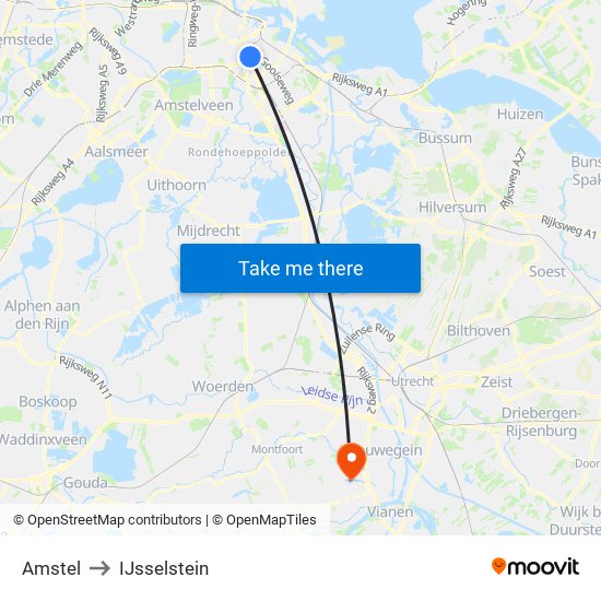 Amstel to IJsselstein map