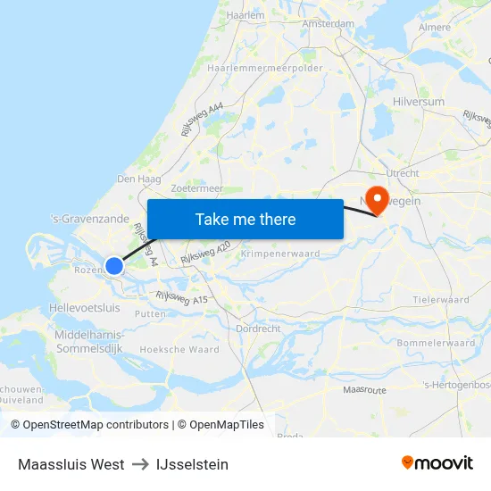 Maassluis West to IJsselstein map