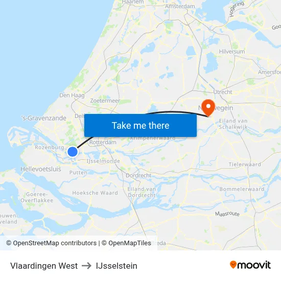 Vlaardingen West to IJsselstein map