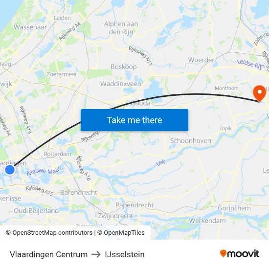 Vlaardingen Centrum to IJsselstein map
