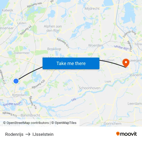 Rodenrijs to IJsselstein map