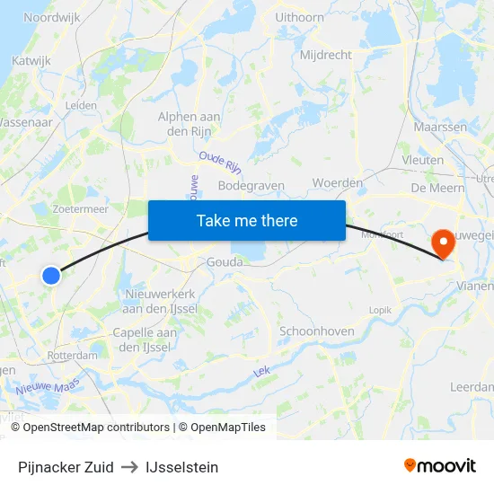 Pijnacker Zuid to IJsselstein map
