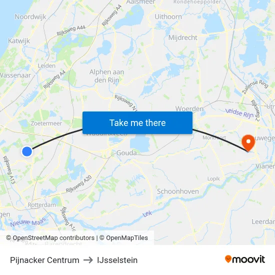 Pijnacker Centrum to IJsselstein map