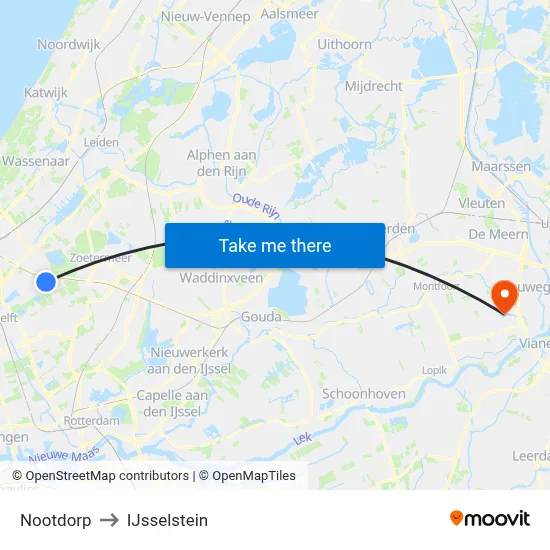 Nootdorp to IJsselstein map
