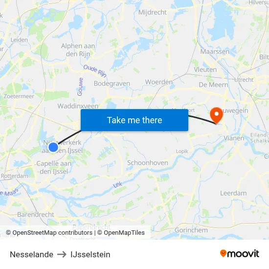 Nesselande to IJsselstein map