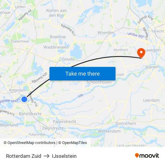 Rotterdam Zuid to IJsselstein map