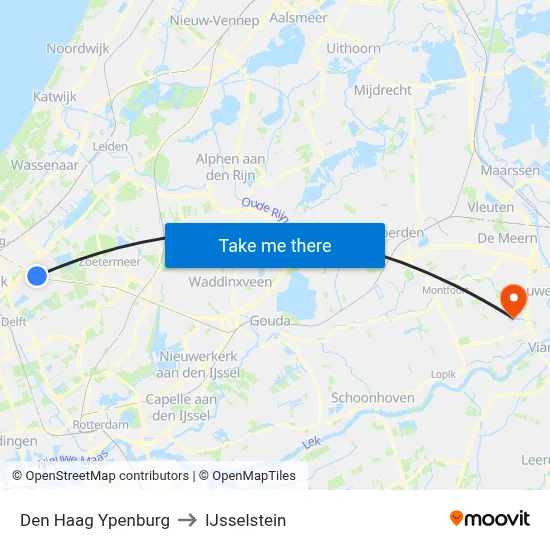 Den Haag Ypenburg to IJsselstein map