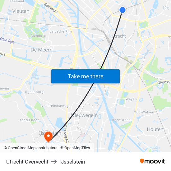 Utrecht Overvecht to IJsselstein map