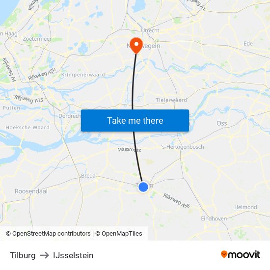 Tilburg to IJsselstein map