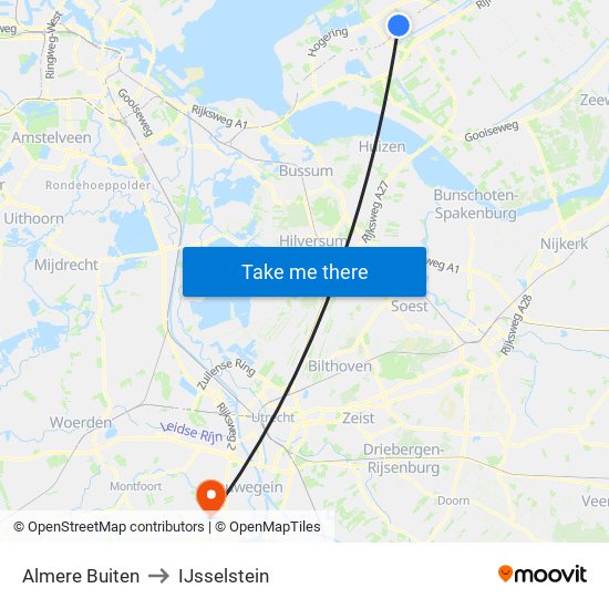 Almere Buiten to IJsselstein map