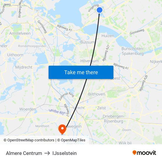 Almere Centrum to IJsselstein map