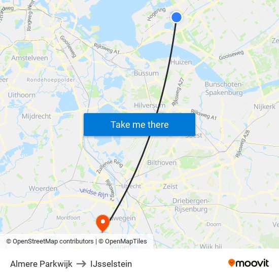 Almere Parkwijk to IJsselstein map