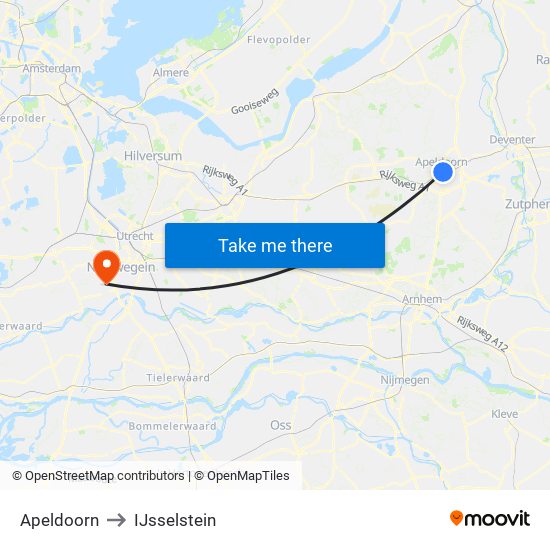 Apeldoorn to IJsselstein map