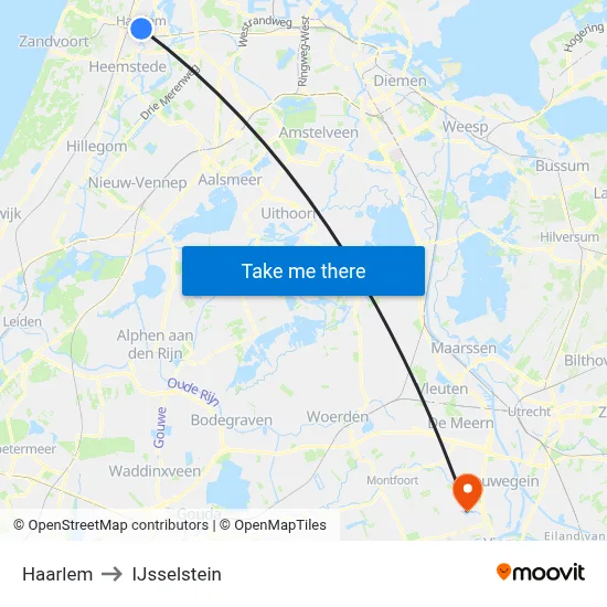 Haarlem to IJsselstein map