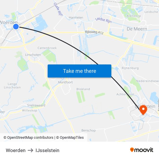 Woerden to IJsselstein map