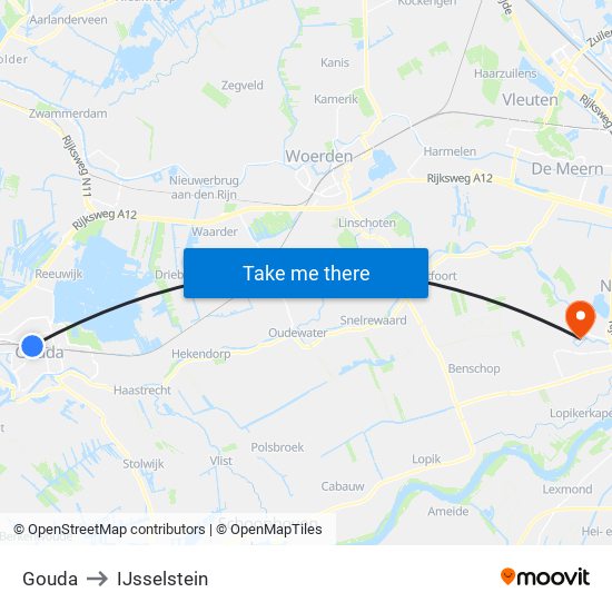 Gouda to IJsselstein map