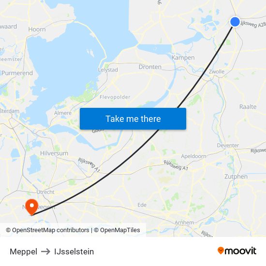 Meppel to IJsselstein map