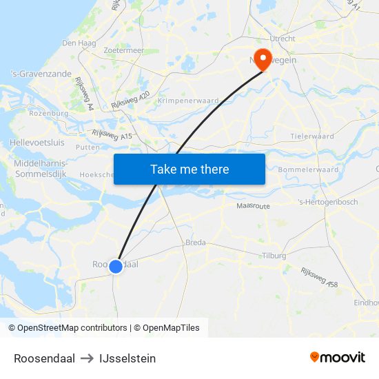 Roosendaal to IJsselstein map