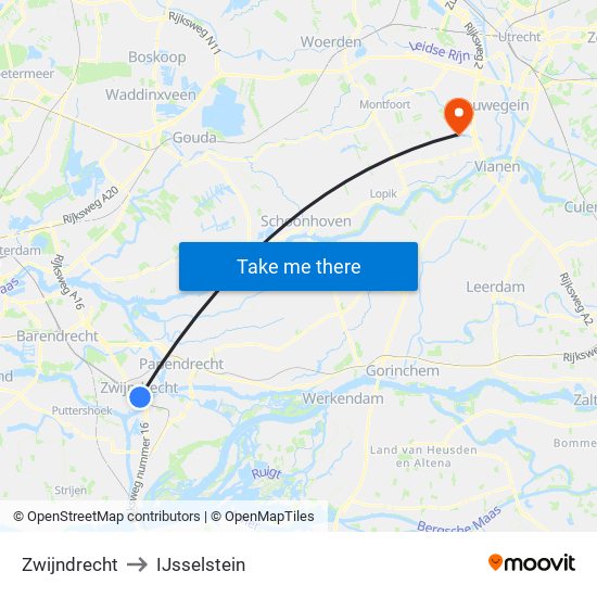 Zwijndrecht to IJsselstein map