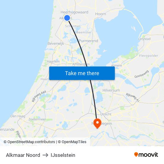 Alkmaar Noord to IJsselstein map