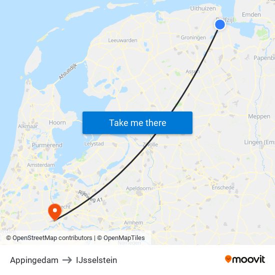 Appingedam to IJsselstein map