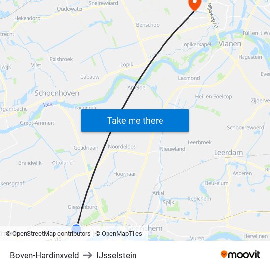 Boven-Hardinxveld to IJsselstein map