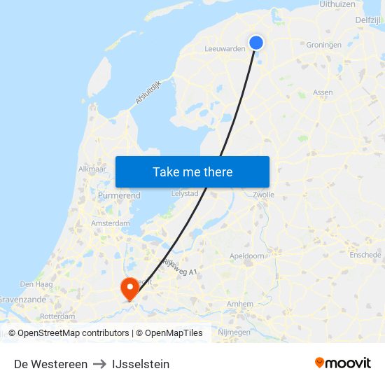 De Westereen to IJsselstein map